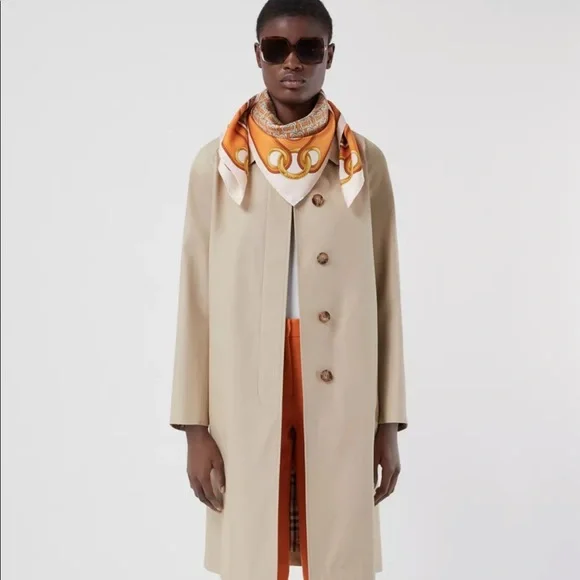 Burberry Print Logo Silk Orange Twill Scarf - Picture 5 of 16